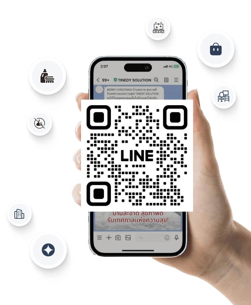 มือถือแสดงหน้า LINE OA และคิวอาร์โค้ดสำหรับเพิ่มเพื่อน